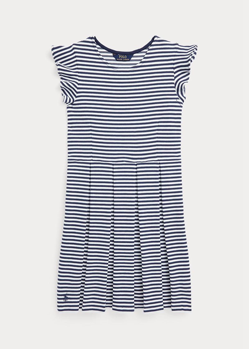 ポロ ラルフ ローレン ドレス ガール ネイビー 7-14 年 ストライプd Ottoman-rib-knit ZRKFE4539